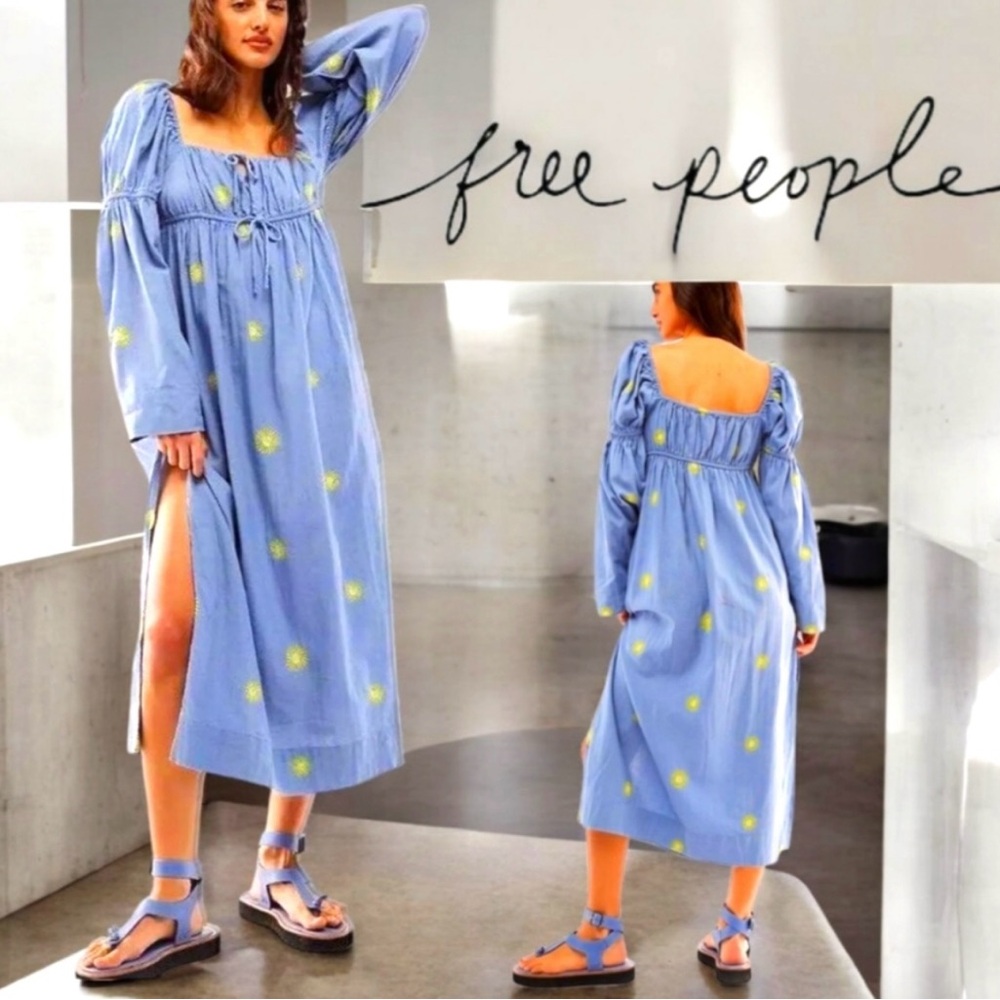 Free People Blue Linen Maxi Dress